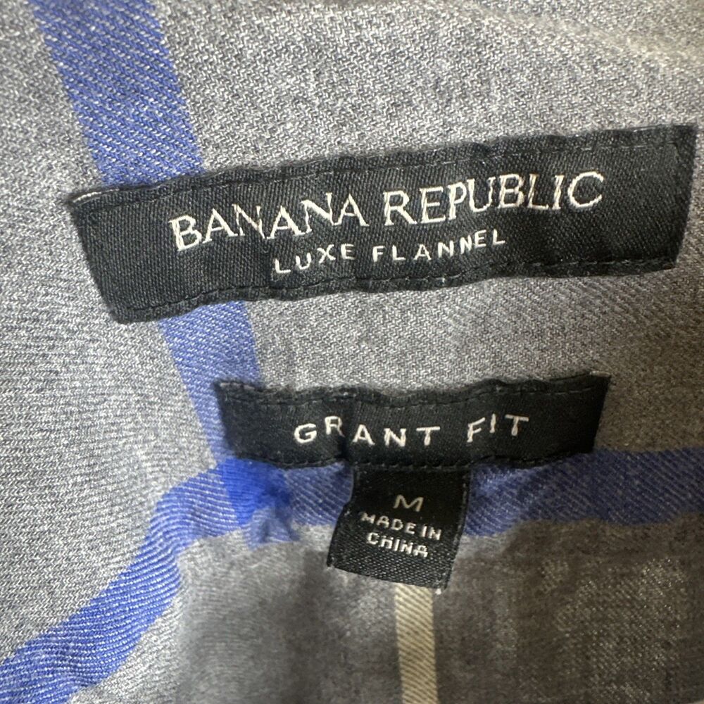 Banana Republic Men's Gray & Blue Plaid Luxe Flannel Shirt - Grant Fit (Size M) - Picture 3 of 5